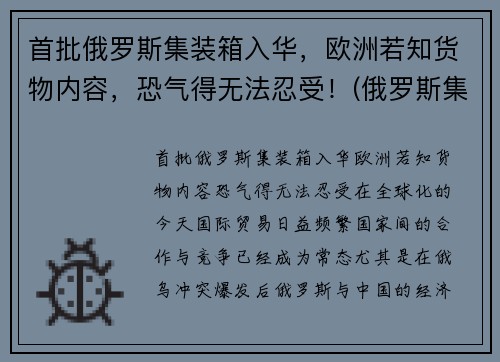 首批俄罗斯集装箱入华，欧洲若知货物内容，恐气得无法忍受！(俄罗斯集装箱运输公司)