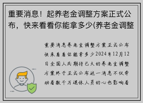 重要消息！起养老金调整方案正式公布，快来看看你能拿多少(养老金调整迎来新模式)