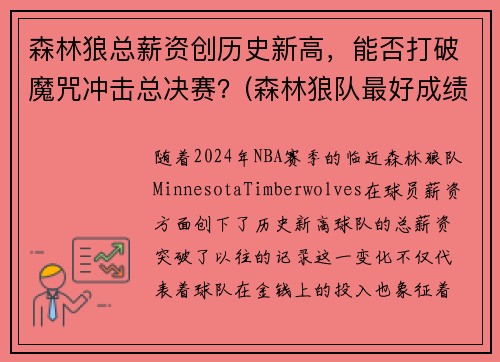 森林狼总薪资创历史新高，能否打破魔咒冲击总决赛？(森林狼队最好成绩)